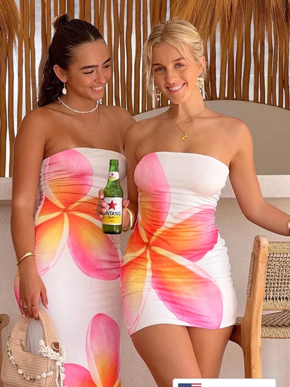 Beginning Boutique White Strapless Mini Dress with Pink & Orange Floral Print